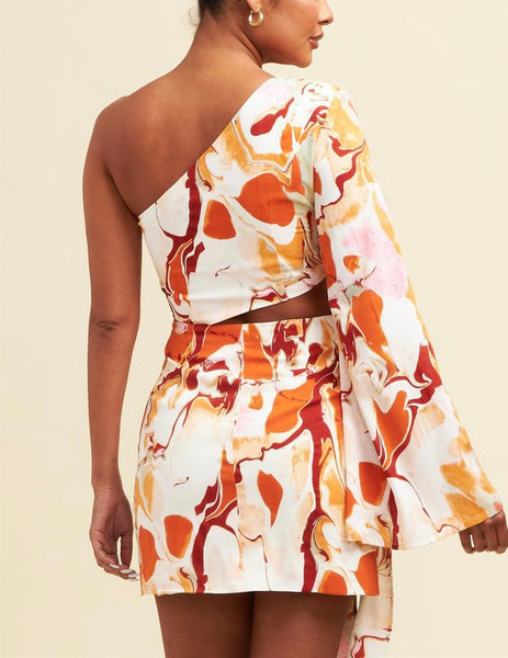 one shoulder abstract print dress - white multi