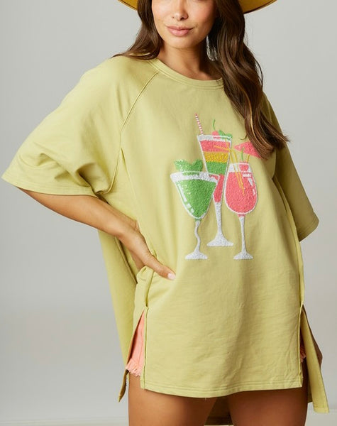 cocktail party french terry oversized tee - lime