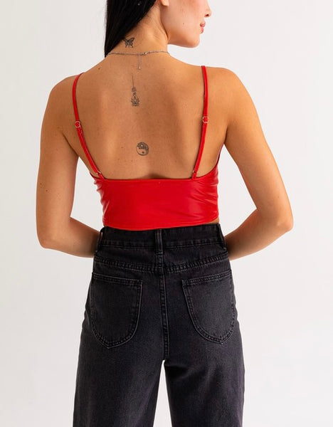 faux leather crop tank // red