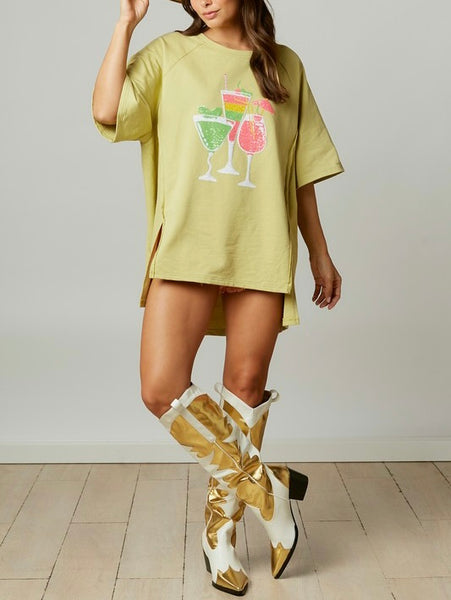 cocktail party french terry oversized tee - lime