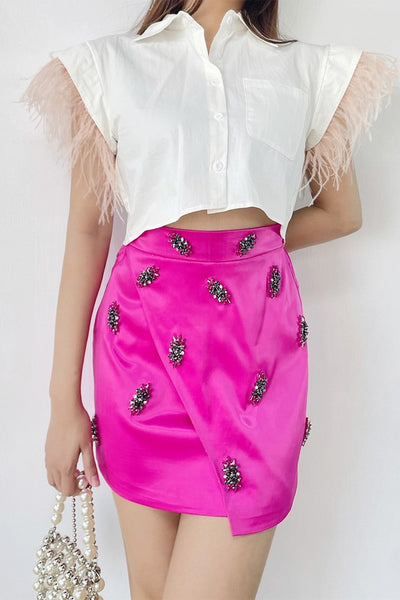 jeweled satin wrap skirt hot pink