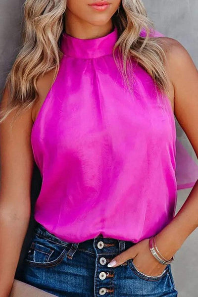 Halter bow backless tank - hot pink