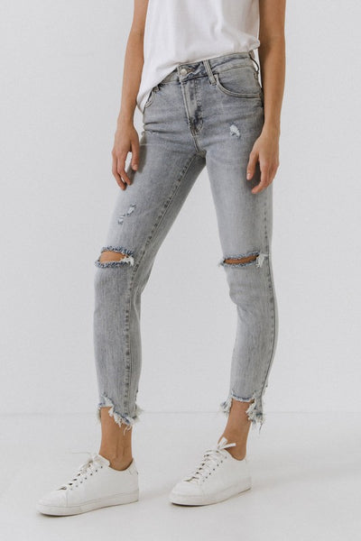 mid rise light wash distressed ankle jean